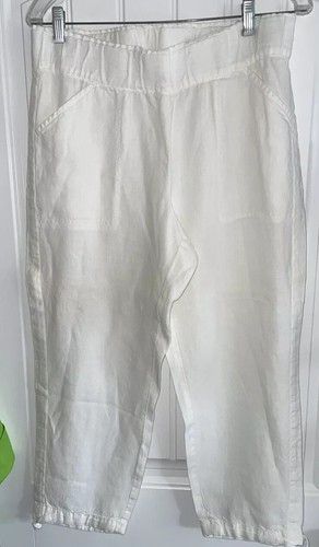 Pure Jill White Linen Pants Sz M Gathered Hem Beach Coastal Travel Resort Wear