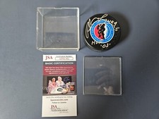 Rod Langway Signed Hockey Hall of Fame Puck with Case HOF Inscription - JSA COA