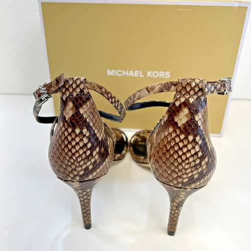Michael Kors Ava elegante mittelhohe Schlangenleder-Sandalen – trüffelfarben Größe 8,5 - Bild 7 von 15