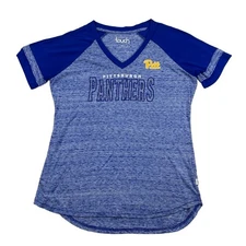 Pitt Panthers V Neck T Shirt Womens M Blue Striped Raglan Short Sleeve