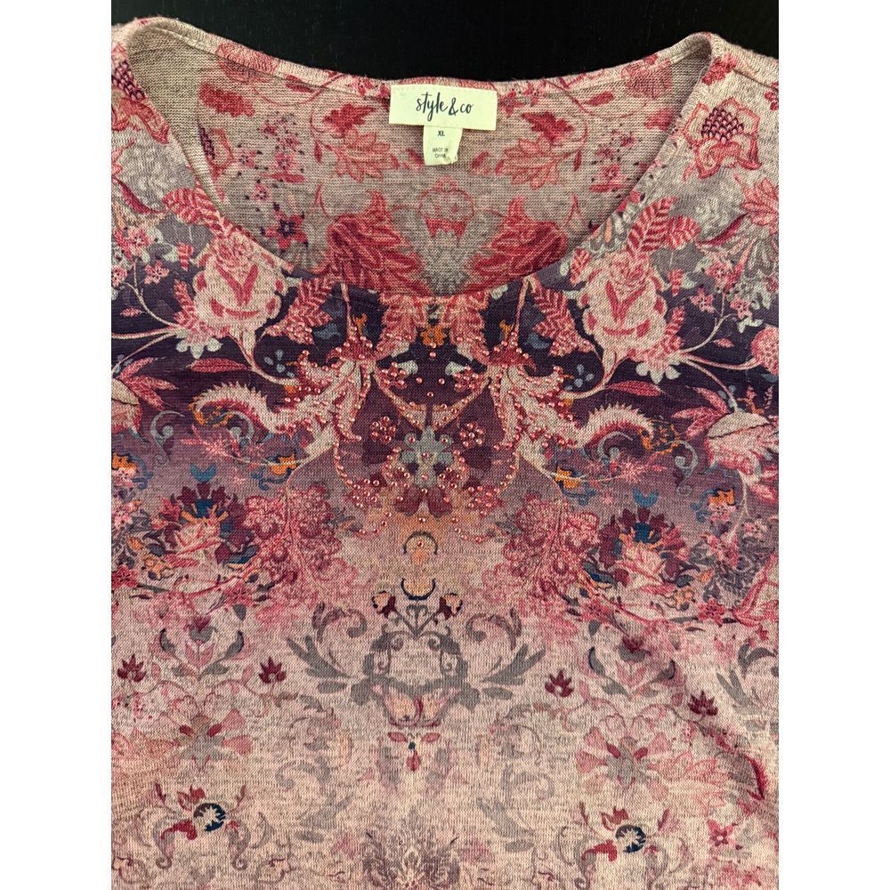 Style & Co. Jeweled Bohemian Blouse Womens XL Pink Burnout Fairy Hippie Top