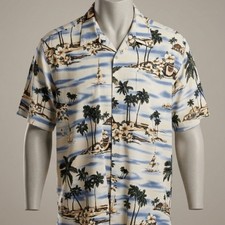 Vintage 90s Pierre Cardin Blue and White Tropical Men's Shirt
