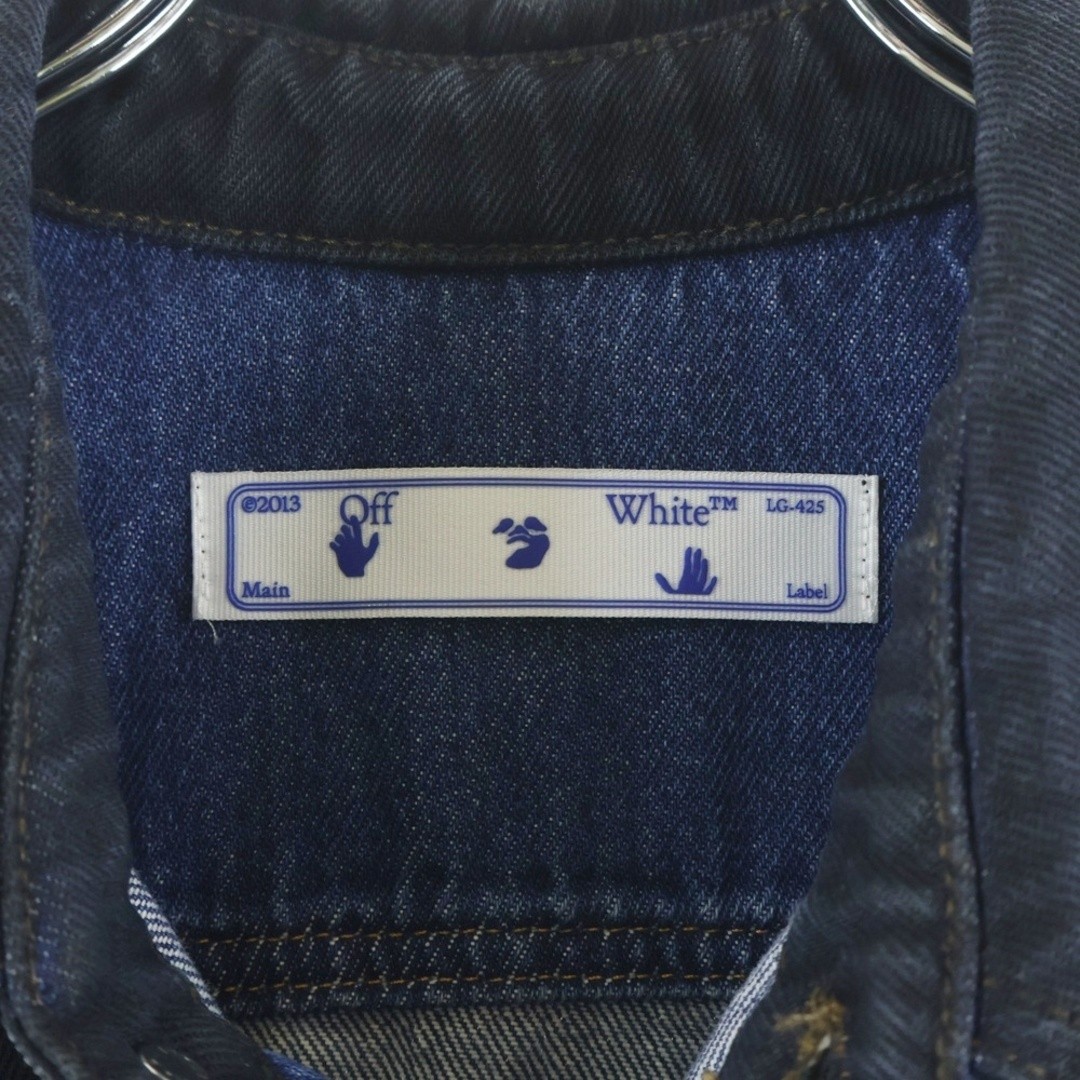 Off-white 20AW Back Arrow Print Arm Switch Button Denim Jacket Indigo Black Used thumbnail 6
