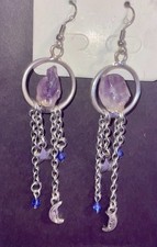 Beautiful Silver and Amethyst Moon and Star Earrings NEW