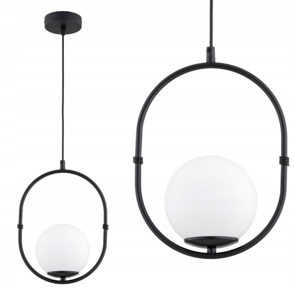 HäNgelampe Wohnzimmer Glas Schwarz Weiß E27 B:14 Cm Pendelleuchte Schlafzimmer-image