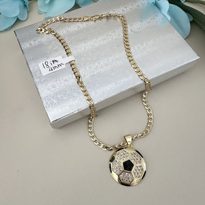 Authentic 14k Gold Plated Chain Necklace Ball Sport Pendant Cuban Link 18'' Oro Laminado
