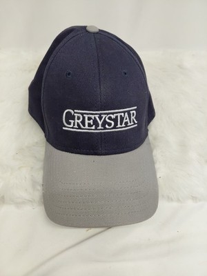 Greystar two-toned structured trucker hat in navy blue and gray cotton...
