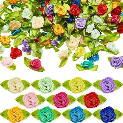 WILLBOND 300 Pcs Mini Ribbon Roses for Crafts Multicolor Artificial Assorted