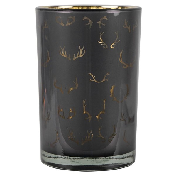 INNA-Glas Teelichthalter Bradford, Grau-Matt-Gold-GläNzend, 18Cm, Ø12Cm-image