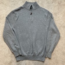 J Crew Sweater Mens Large Grey Cotton Cashmere Blend 1/4 Zip Pullover Preppy