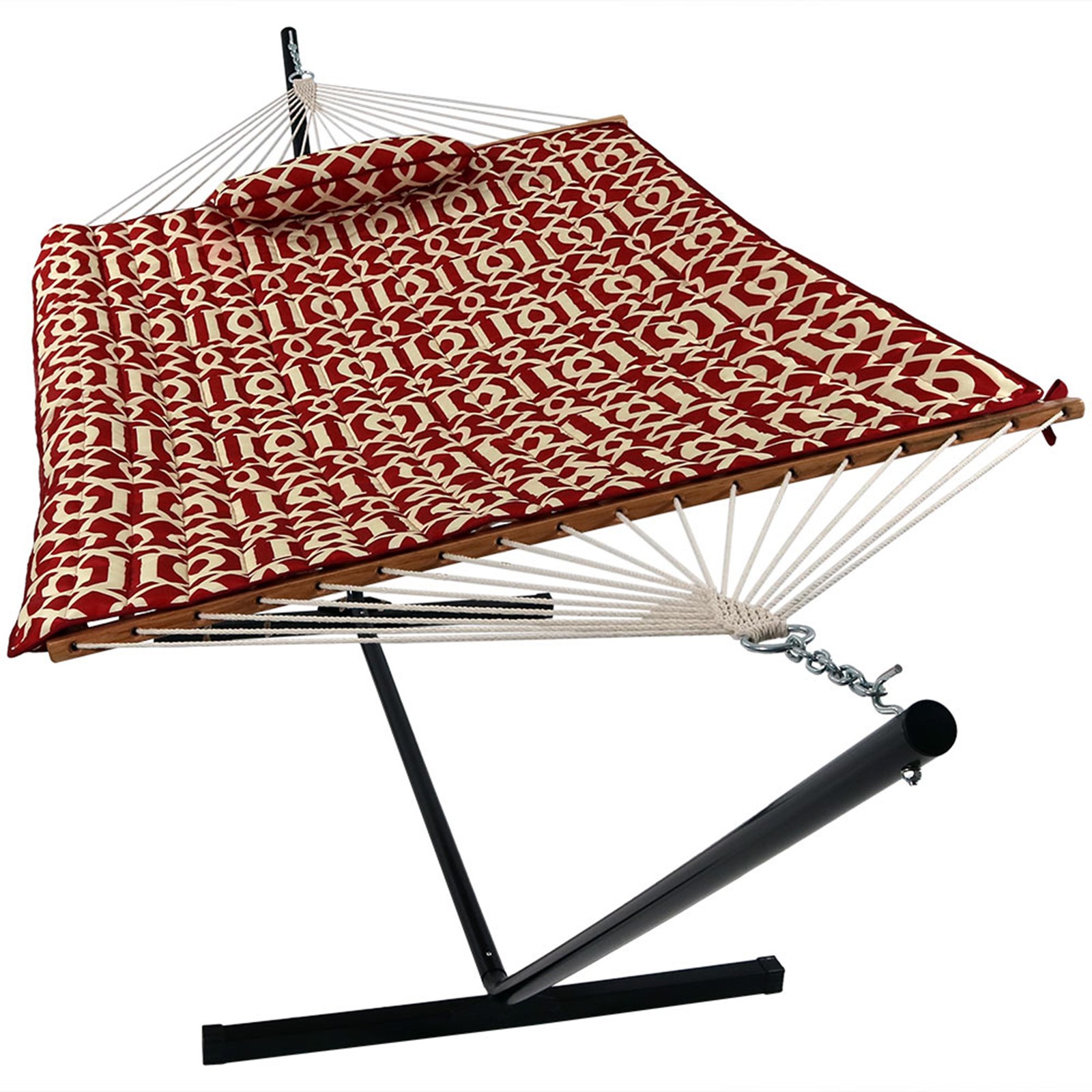 2-Person Rope Hammock with Steel Stand and Pad/Pillow - Royal Red by Sunnydaze