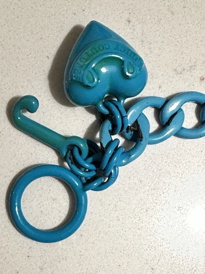 Juicy Couture Y2K Turquoise Enamel Puffy Heart Starter Charm Bracelet 7.5” - Image 3 of 4