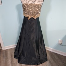 Gunne Sax By Jessica McClintock Strapless Black Gold Prom Dress 9 formal vintag