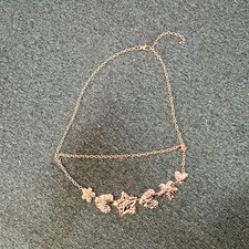 Vintage Gold Tone Hammered Heart Star Flower Double Layer Charm chain belt 36"