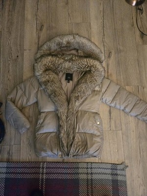 RIVER ISLAND COAT PADDED PUFFA JACKET FAUX FUR HOOD QUILTED BEIGE NUDE BROWN 8