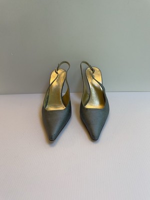 ESCADA NEW  BRYNE PALE BLUE SILK SLINGBACK HIGH HEEL PUMPS SIZE 38 ITALY