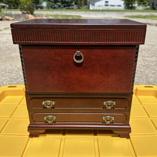 Brown Wood Jewelry Box Chest w/ Mirror, Velve...