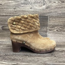UGG Boots Womens Size 7 Lynnea Arroyo Weave Brown Suede Ankle Clog Sheepskin