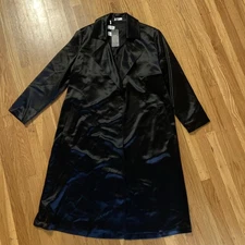 NEW LilySilk Classic Trench Long Open Coat Black Large NO BELT