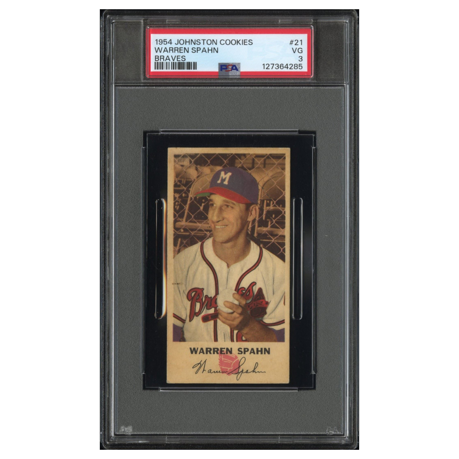 WARREN SPAHN #21 psa 3 1954 Johnston cookies braves Vintage Baseball Card MLB