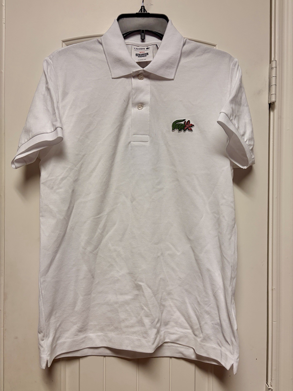 BNWT LACOSTE X Netflix Stranger Things Men White Classic Fit Polo Size 3 Small