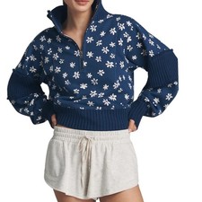 Daily Practice Anthropologie Indy Half Zip Pullover Sweatshirt XS Blue Daisy