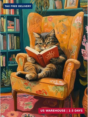 Reading Cat Paint by Numbers Kit for Adults,Painting by Numbers,DIY Acrylic Pain