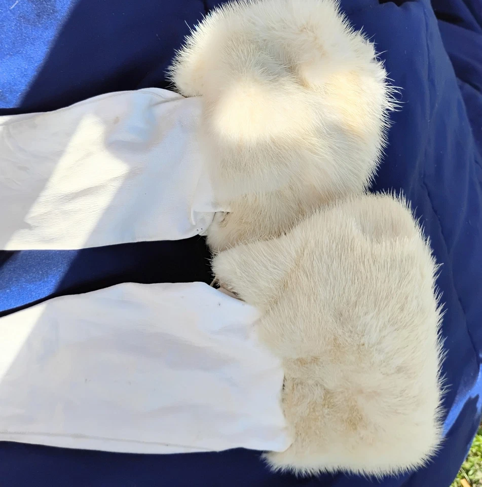 21 In Long White Kid Leather Gloves.5" White.Mink Cuff Wedding Mint  7.5 - Image 3 of 4
