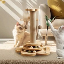 Interactive Cat Scratching Post Toy with Ball Track Teaser Stick Sisal Rope