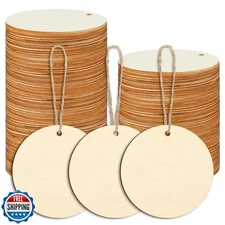 Jetec 120 Pcs Unfinished Wood Circles for Crafts with Holes Round Wood Orname