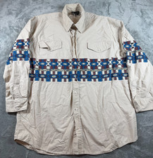 Vtg Western Signatures Aztec Stripe Button Shirt XL Beige Southwest Cotton