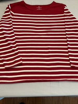 Talbots Woman 2X 100% Cotton Striped Red And White Top Long Sleeves