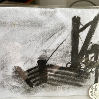 Naive Cornish Harbour Studie Kohle Geist von Alfred Wallis & frühen St. Ives Mod