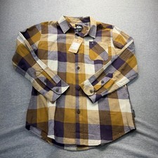 Camisa de franela Quiksilver Motherfly para hombre L púrpura tostado a cuadros abotonada