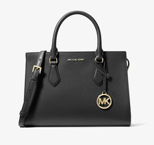 Michael Kors Sheila Gold-Toned Medium Center Zip Crossbody Satchel Bag Black