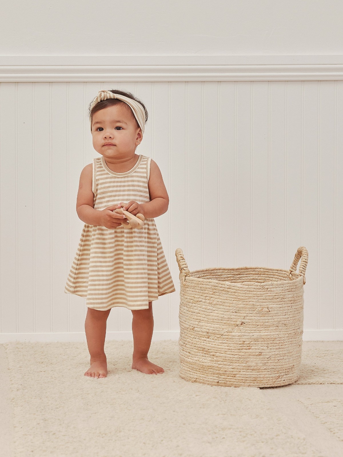 Quincy Mae Baby Dress 0-3M Ribbed Tank Dress and Bloomer Latte Stripe Set