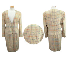 1980s Vintage Evan Picone Skirt Jacket Suit Set Windowpane Wool Tweed Sz 10  12