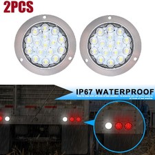 White 4 Round 16 Led Stop Turn Tail Back-up Reverse Lights For Truck Trailer Rv