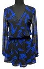 Express Women’s Black Blue Feather Romper Size XS Long Sleeve V-Neck — photo 2