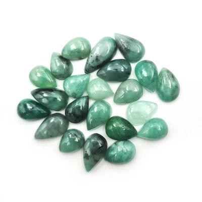 Natural Socoto Emerald Pear Cabochon Gemstone Lot 22 Pcs 6*7.5-6.5*11 MM 33 CT - Image 1 of 3