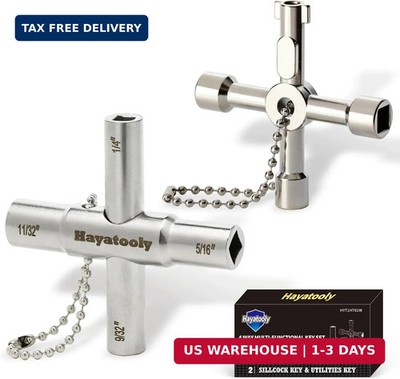 4-Way Sillcock Key, 2-Pack 40Cr Water Key, Multi-Functional & Utility Wrench