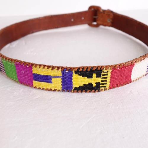 Vintage Woven Leather Belt Mens 32 Southwestern Tooled Boho Western 90s - Picture 3 of 12