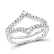 14k White Gold Womens Diamond Ring Guard Wrap Enhancer Wedding Band 1/2 Cttw