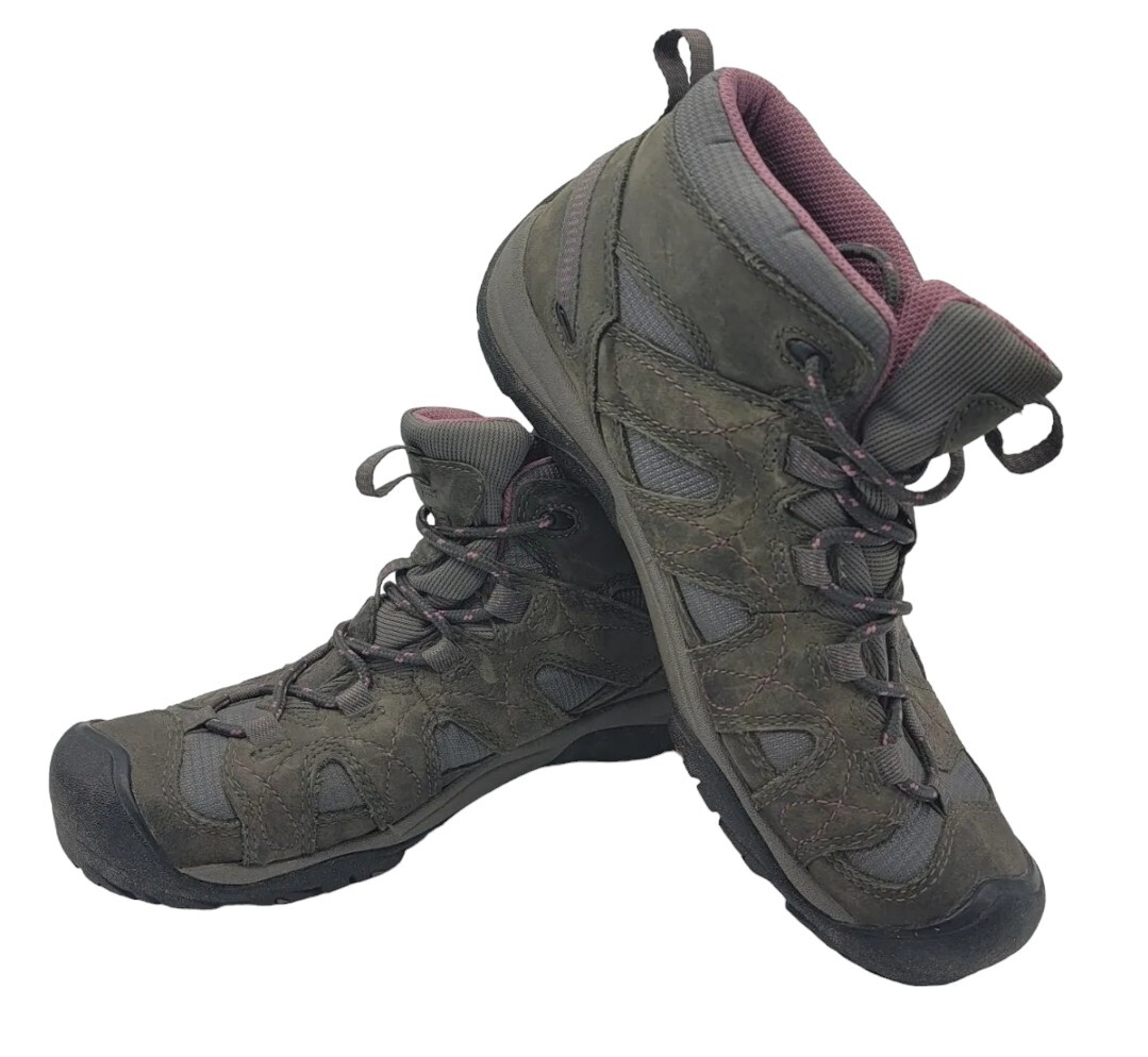 ユウ Keen 52002 Mid Hiking Trail Boots Brown Grey Pink Women's Size 8.5