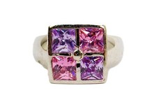 Pink and purple color cubic zirconia stone ring with square stone Size 7 NEW