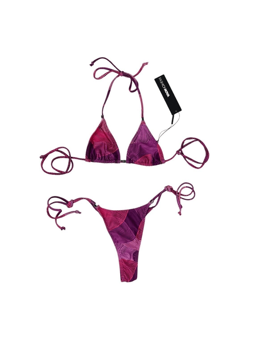 Fashion Nova Ipanema Beach Beaded Piece Purple Bikini Size