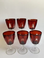 Vintage D’Arques Crystal French Gothic Ruby Red Wine Glasses 5 3/4”H Set of 6