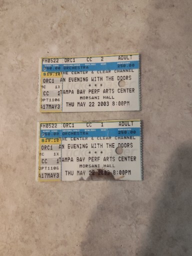 2 Vintage 5/22/2003 BACK STAGE DOORS Ticket Stubs