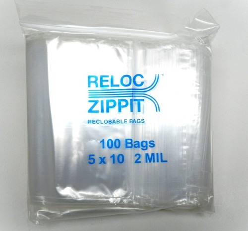 100 Reloc Clear Bags 5x10 2Mil Poly Zippit RECLOSABLE Bag Squeeze Top - Picture 4 of 4