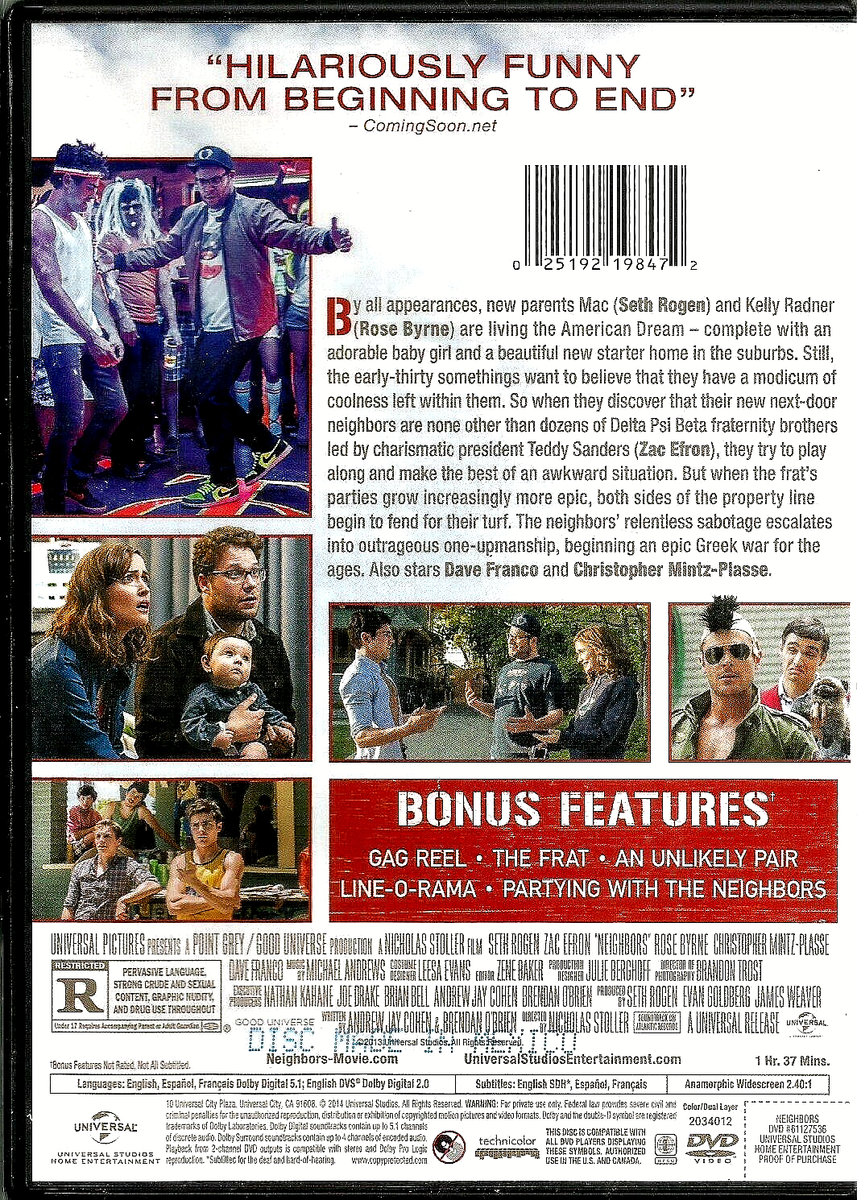 DVD ~ Neighbors (2014) - Seth Rogen, Zac Efron - Rated R -FREE